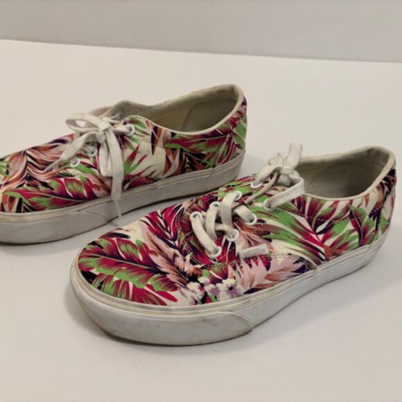 Vans Off the Wall Womens Classic Platform Purple Green Leaf 7.5 - Picture 2 of 8